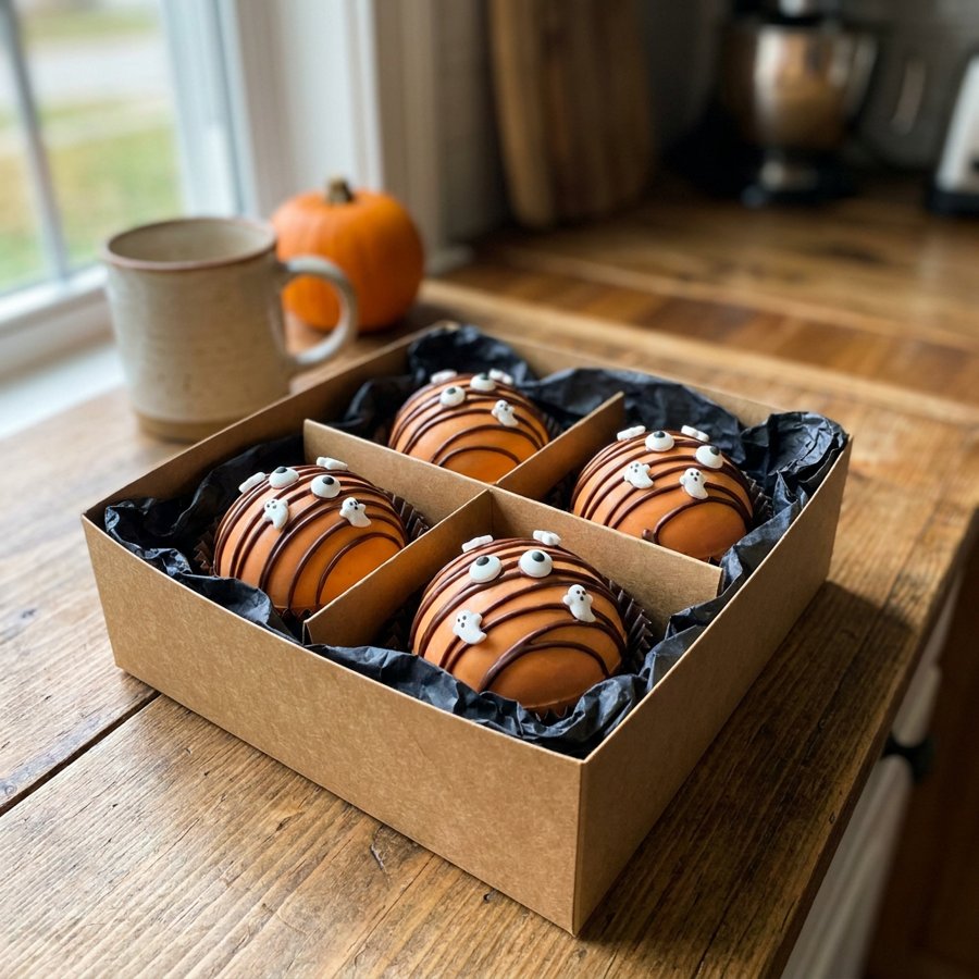 Caixa com quatro bombas de chocolate para o Halloween
